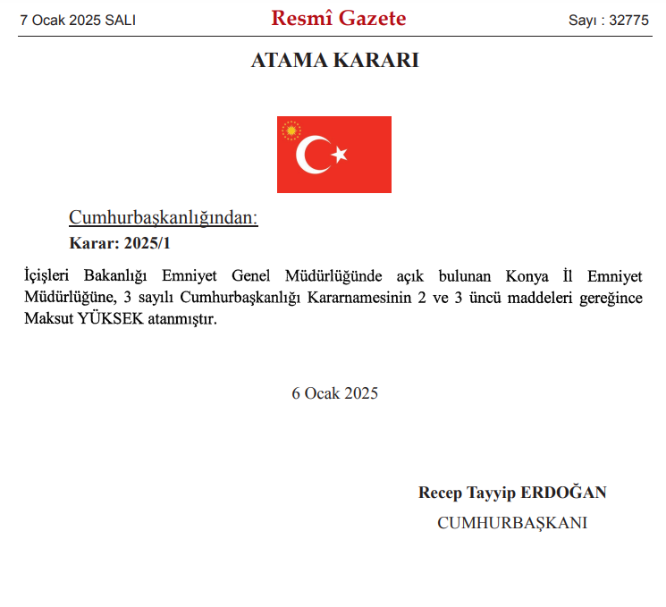 resmi gazete atama kararlari 7 ocak 2025 konya il emniyet mudurlugune atama bugunku XPgEIKFO