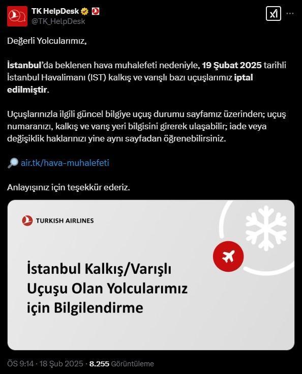 UÇUŞLAR İPTAL Mİ 19 ŞUBAT 2025? Yarın Ajet-Pegasus- THY uçuşlar iptal mi oldu, hangi uçak seferleri iptal? THY'den son dakika açıklama! İşte iptal uçak seferi sorgulama ekranı! 2 ucuslar iptal mi 19 subat 2025 yarin ajet pegasus thy ucuslar iptal mi oldu hangi 9yhmCUfp